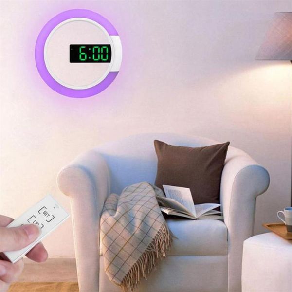 

wall clocks remote control led digital 3d table clock alarm mirror hollow 7 color change nightlight home living room decor