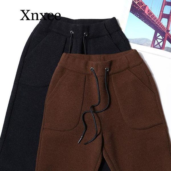 

women's pants & capris winter warm women woolen harem autumn thick drawstring elastic waist loose sweatpants wool nine trousers, Black;white