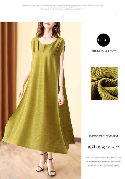 

dress fashion miyake fold pea green short sleeve o-neck a-line, Black;gray