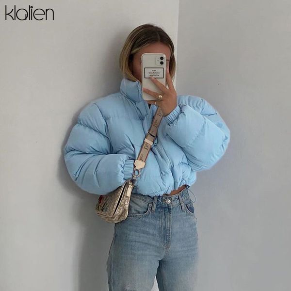 

jackets winter fashion solid padded jacket women simple zipper thicken short coat new slim wild office lady streetwear, Black;brown