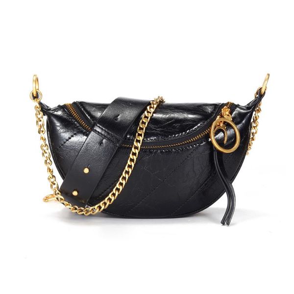 

waist bags maheu high fashion pretty girls leather bag 100% genuine for woman female fanny pack with iron chain