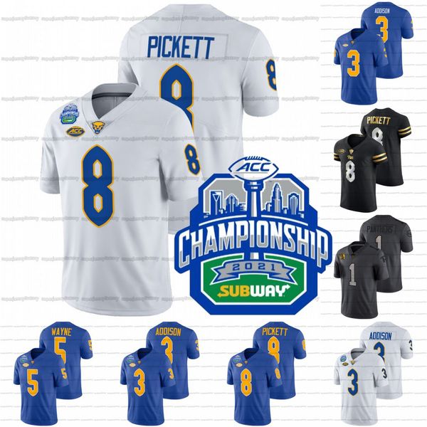 

custom 2021-22 pitt panthers ncaa jersey acc college football patch kenny pickett addison jared wayne curtis martin weaver taysir mack vince, Black
