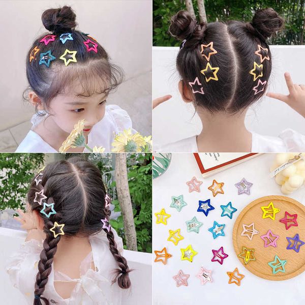

colorful star children's hairpin metal edge clip lacquer banger bb headdress clip, Slivery;white