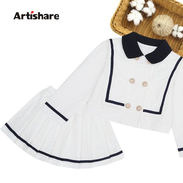 

clothing sets kids clothes girls patchwork outfits jacket + skirt girl spring autumn tracksuits for children 6 8 10 12 14, White