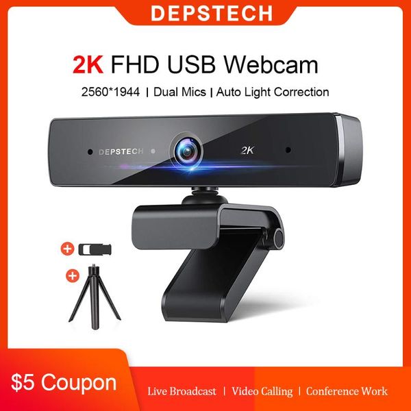 

webcams depstech 2k webcam hd computer pc webcamera with microphone rotatable cameras for live broadcast video calling conference work