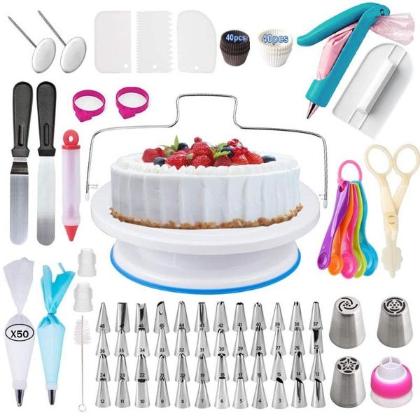 

baking & pastry tools cake decorating 206 piece set turntable russian nozzle bag douille patisserie decoration 3d