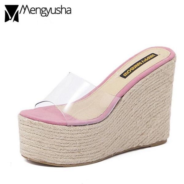

candy color block platform sandals women transparent sandalias wedges beach slippers summer espadrilles flip flops straw slides, Black