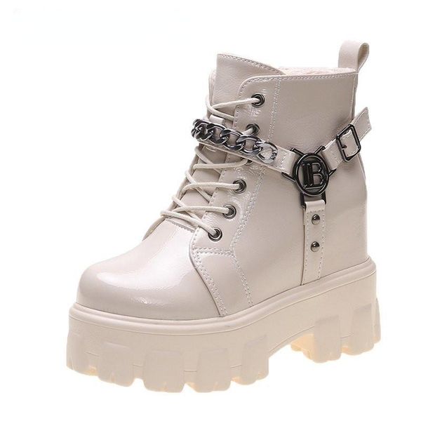 

boots 2021 ankle women's winter women shoes warm plush snow high platform leather woman chain punk, Black