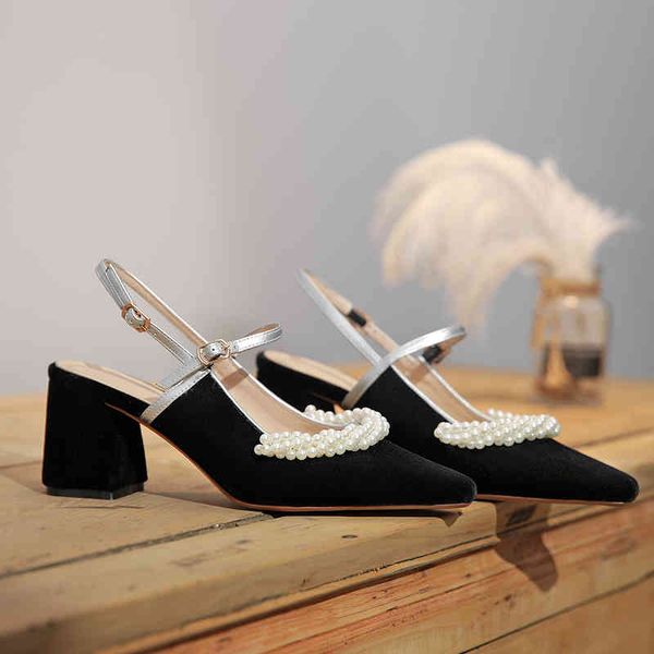 

sandalias mujer high heels suede women pumps wedding shoes pearl women heels summer ladies shoes female fashion sandals, Black