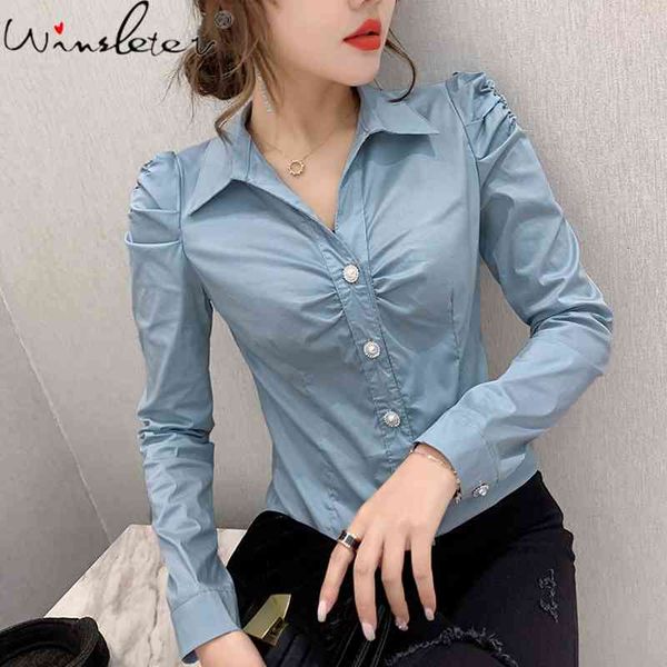 

women's blouses & shirts fall winter business wear blouse european clothes fashion solid button women all match shirt long sleeve, White