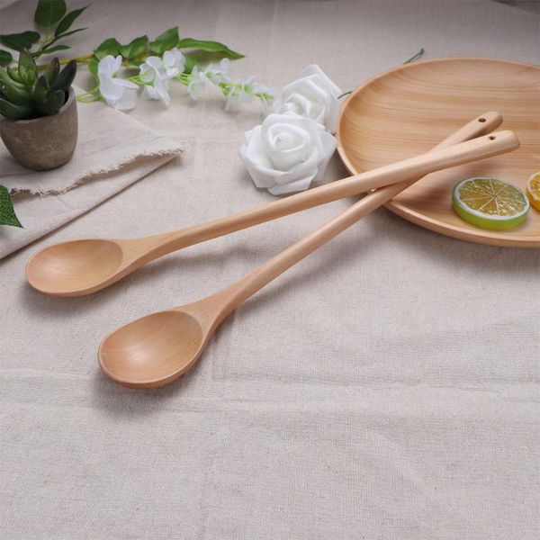 

spoons 2pcs long handle wooden stirring jam spoon kitchen cooking utensils