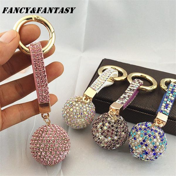 

keychains fancy&fantasy strass rhinestone leather strap crystal ball car keychain charm pendant key ring for women, Silver