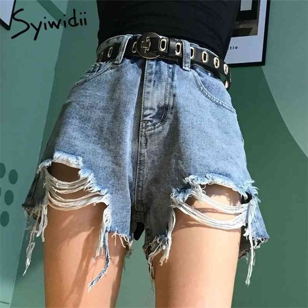 Syiwidii Damen Jeansshorts mit hoher Taille, zerrissen, aushöhlen, Streetwear, Übergröße, Schwarz, Blau, Jean, neue Mode, Sommer 210417