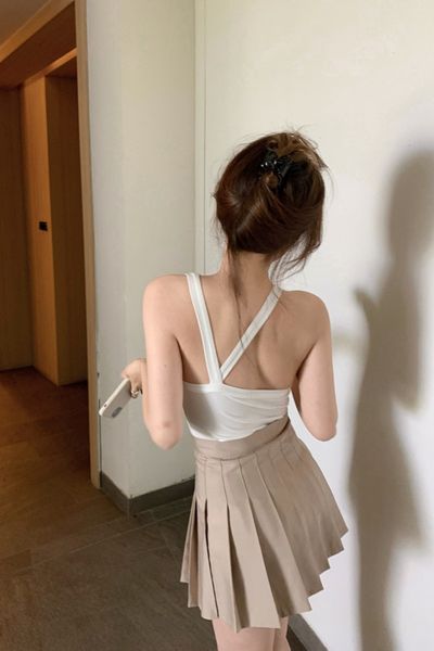 

2soild colors korean style camisole women halter tank female summer sleeveless crop womens (r99595) 210423, White