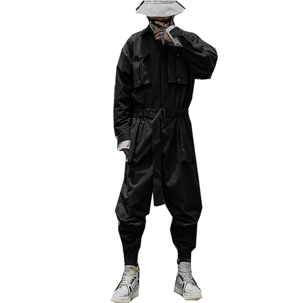 

men's jeans creative belt pants hip hop streetwear tactical cargo jumpsuit jogging, Blue