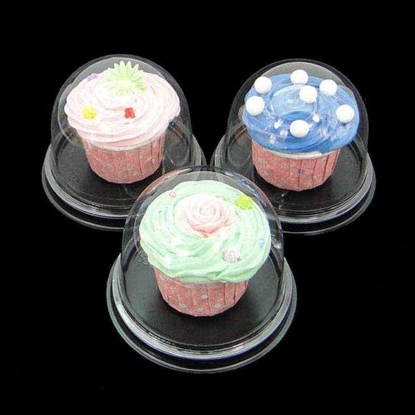 50sets / 25sets Limpar caixas de cupcake de plástico Cúpulas de bolo de casamento Caixas de presente de chá de bebê Barking Embalagens Suprimentos H1231