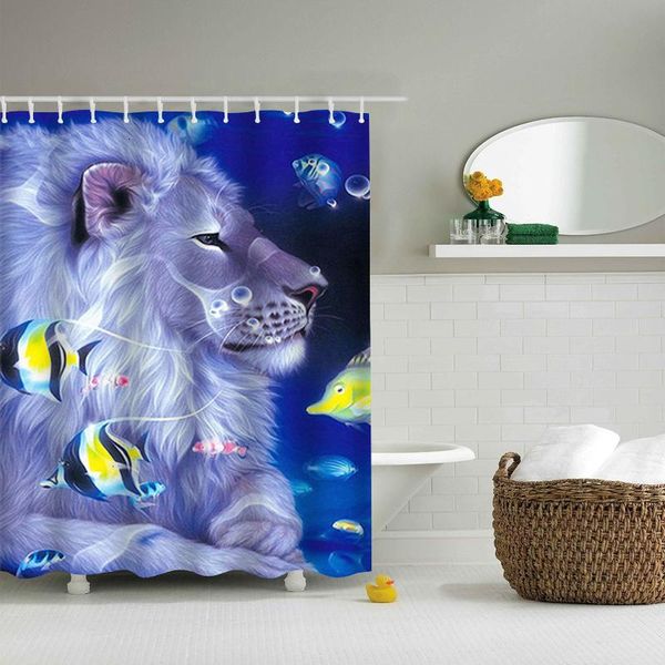 

shower curtains cute blue lion printed frabic waterproof polyester curtain bathroom 10 with hooks