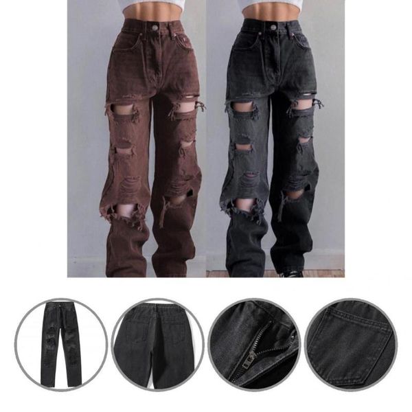 

women's jeans trousers fashion high waist straight loose ripped skin-friendly women accessory, Blue
