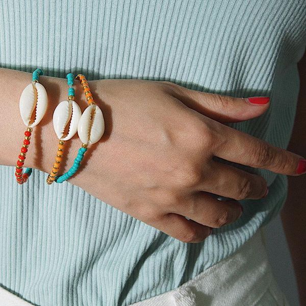 

charm bracelets 3pcs/set fashion sea shell for women bohemian beach colorful beads chain statement bracelet jewelry femme 2021, Golden;silver
