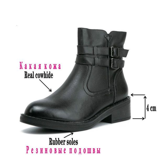 

british winter leather ankle boots for women sewing round toe platform li2s, Black