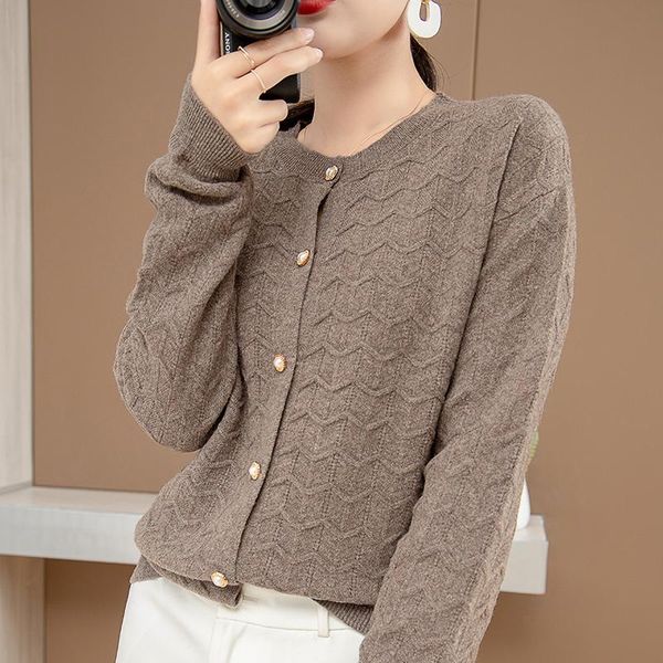 

women's knits & tees cashmere sweater o-neck cardigan knit solid color ladies jacket thick warm 100% wool, White