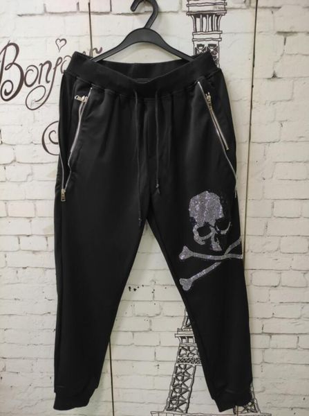 

men's pants sportswear joggers fitness rhinestones sweatpants slim fit elastic waist brand trousers cotton breathable men pant, Black