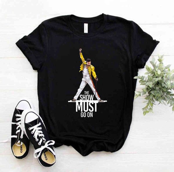 

freddie mercury queen band short sve black t-shirt, round neck women's 24948, White