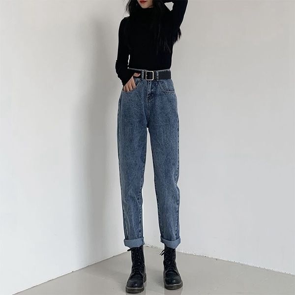 

women's jeans high waisted straight pants fall / winter mg33, Blue