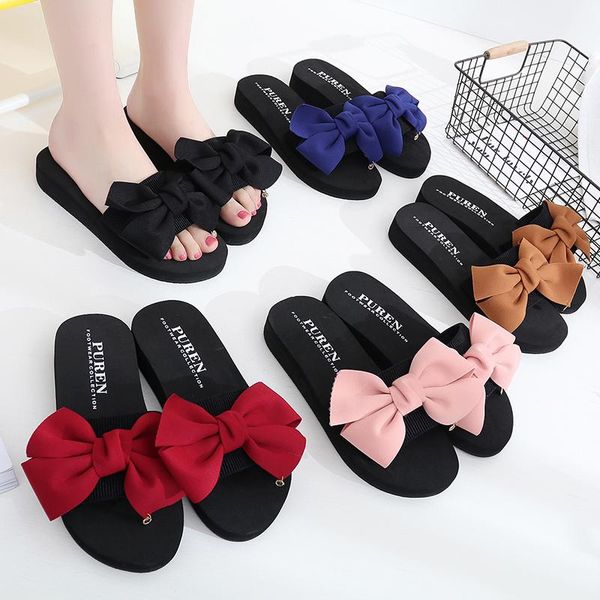

slippers women's summer cloth bow shoes indoor outdoor beach non-slip 35-42, Black
