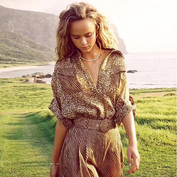 

women's tracksuits ivy he casual beach chic vintage leopard stripe summer women blouses and shorts lady two piece set suit outfits fem, Gray