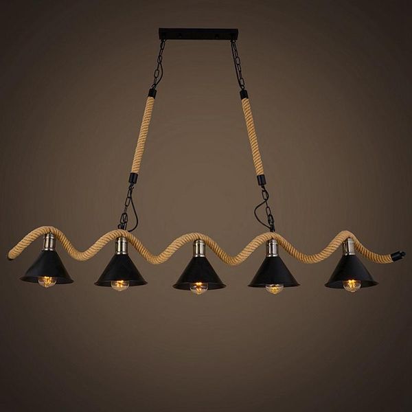 

industrial black rope chandelier lighting for living dining room bar vintage home decoration farmhouse pendant lamps