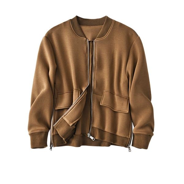 

women's jackets shuchan casual loose women jacket fall 2021 outerwear & coats zipper designer korean clothes, Black;brown
