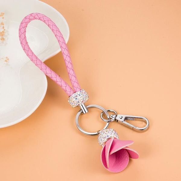 

keychains rhinestone key chain leather keychain auto car chains rings bag charm accessories flowertassel holder jewelry gifts, Silver
