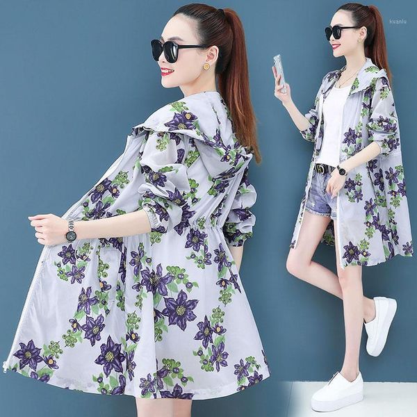 

women's jackets women hooded sun protection clothing summer mid-length loose breathable thin windbreaker jacket female casual sunscreen, Black;brown