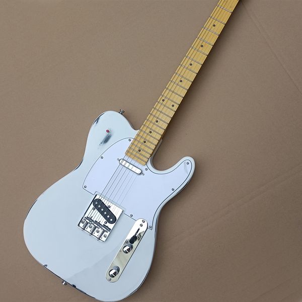 

6 strings white retro electric guitar with sound cut-off switch,maple fretboard
