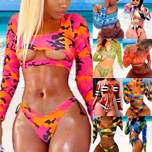 

women's long sleeve leisure push-up bikini set bathing suit tracksuits, Gray