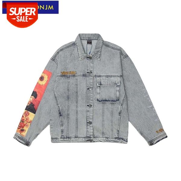 

uncledonjm character pattern denim jacket hip hop jean men motorcycle women jackets ven-n0822 #fo2u, White;black
