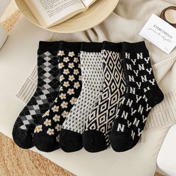 

black wool thickened mid autumn winter, Black;white