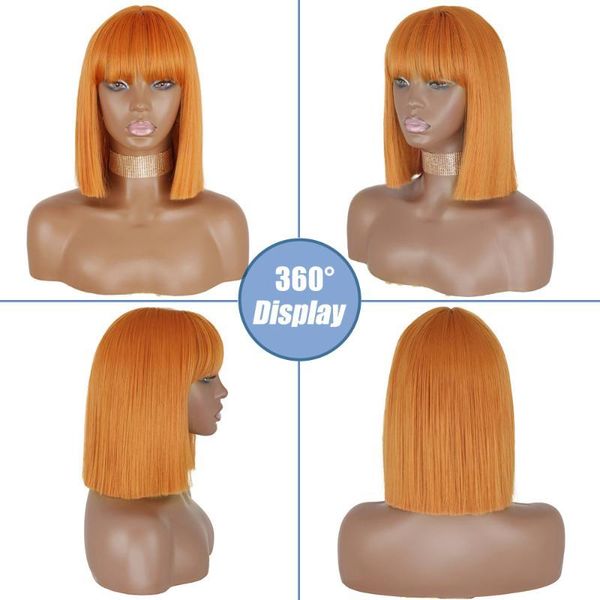 

14 inches natural orange straight in hairheat-resistant real swiss lace front wig human hair wig baby hair black women