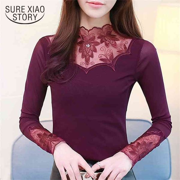 

fashion women blouses hollow lace blouse shirt 3xl 4xl plus size long sleeve shirts blusas 2304 50 210506, White