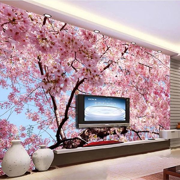 

custom po 3d mural romantic beautiful cherry blossom landscape self adhesive wallpaper living room restaurant decor wallpapers