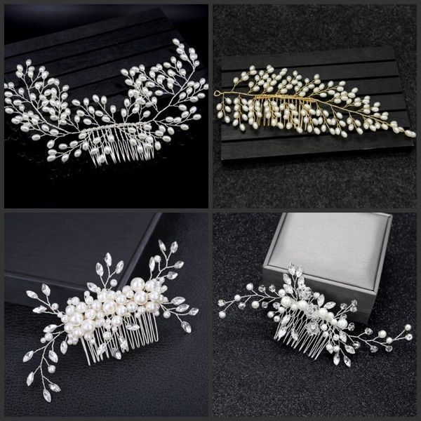 

hair clips & barrettes flashing ornaments rhinestone pearl bridal clip accessories jewelry wedding elegant crystal bride comb headwear, Golden;silver