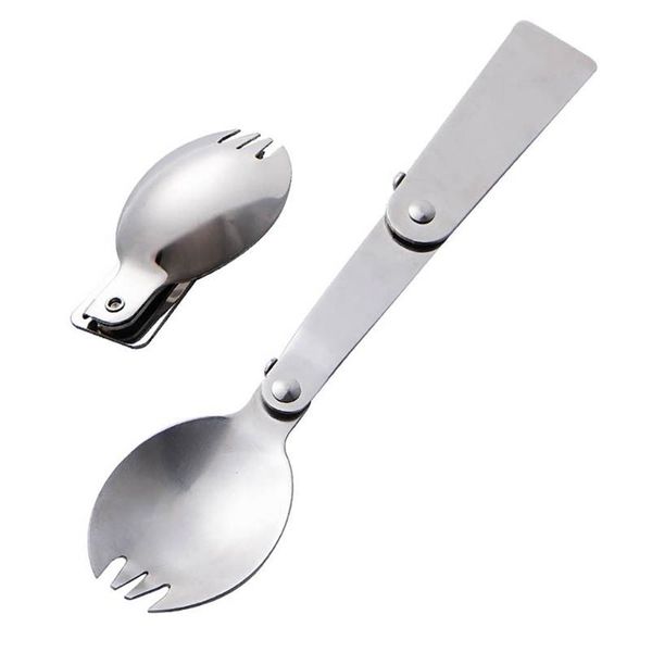 

camp kitchen folding spoon (fork) 3-fold portable foldable stainless steel tableware flatware outdoor picnic travel utensils 2021