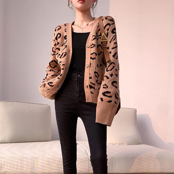 

women's knits & tees spring tide high-quality leopard-print knitted cardigan stitching pockets lazy casual ladies wear must-have simple, White