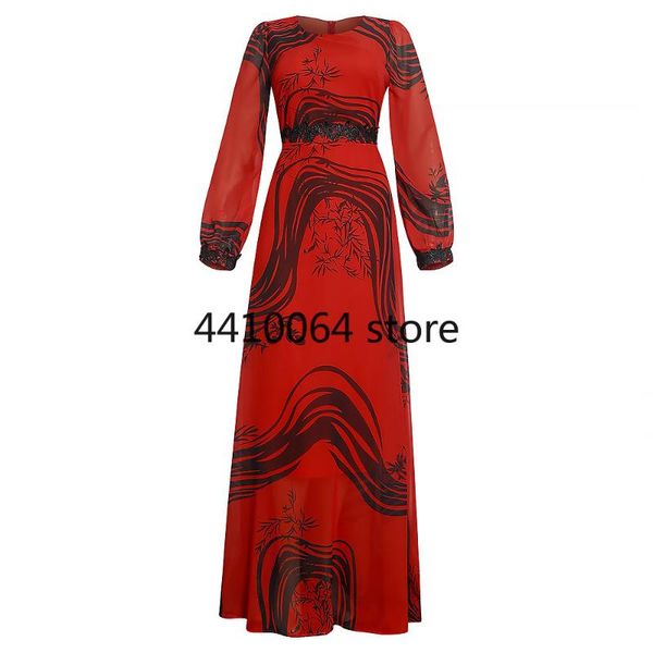 

ethnic clothing plus size dresses for women autumn african long sleeve printing polyester dress maxi clothes, Red