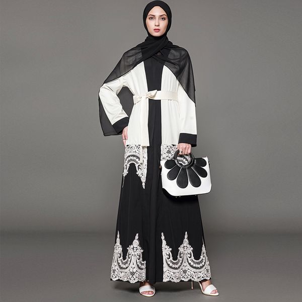 

plus size white black abaya kimono women long lace maxi cardigan dubai turkish islamic arab prayer clothing robe musulmane femme, Red