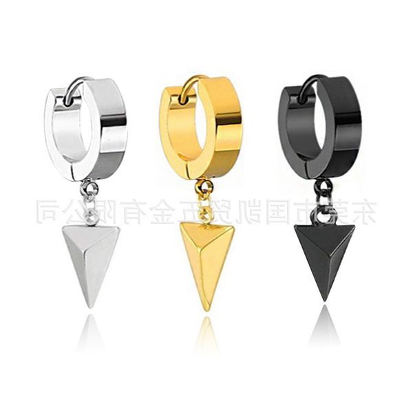 

earrings stainless triangle titanium steel ear buckle earring personality triangle pendant, Golden