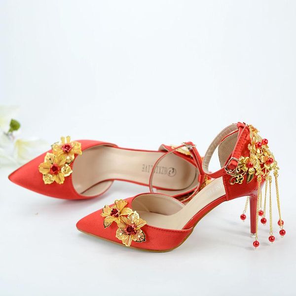 

dress shoes fashion wedding female red pointed chinese style hanfu show wo clothing women's tassel, Black
