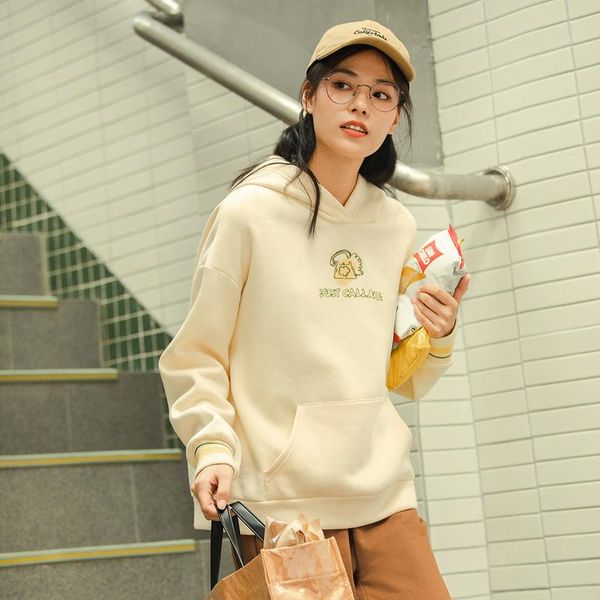 

women's hoodies & sweatshirts inman 2021 winter arrivals hooded cute embroidered long sleeve pure cotton warm pullover, Black