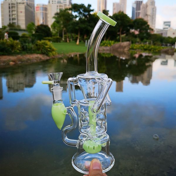 Fab Egg Narghilè Tubi d'acqua viola verde Turbina Perc Percolatore Bong in vetro Doppio riciclatore Olio Dab Rigs 14mm Giunto con ciotola inebriante